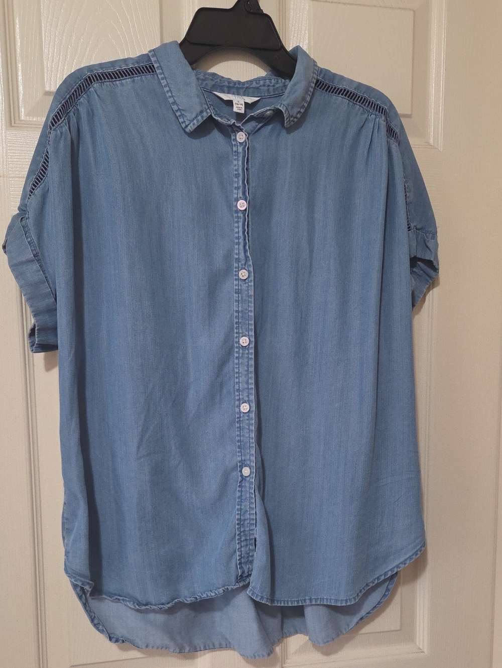 Time and Tru Light Blue Denim-Style Button Front Shirt